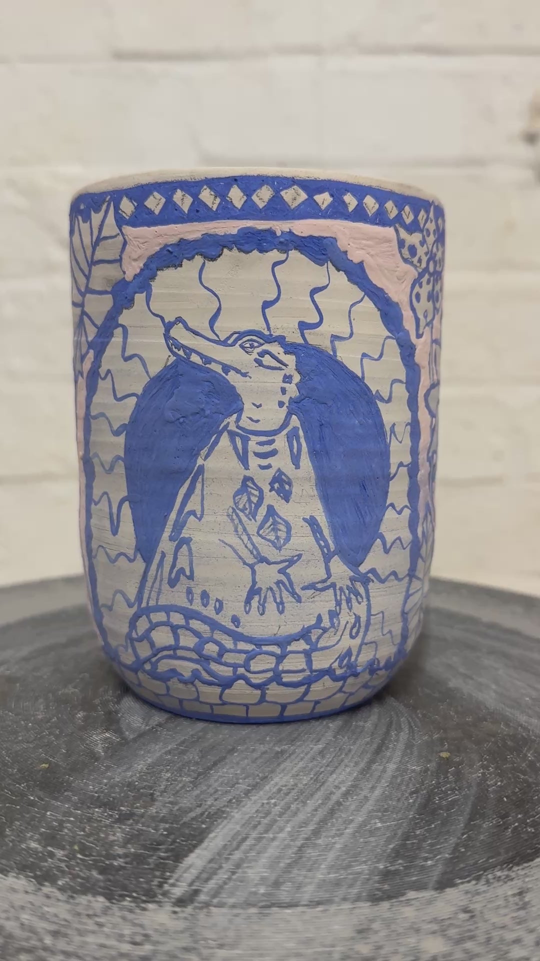 Humodile Ceremonial Handleless Mug / Small Planter in Pink + Blue